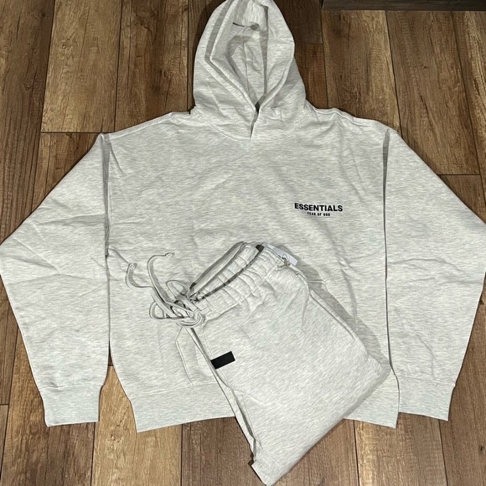 ESSENTIALS Heather Light Gray Hoodie & Jogger Set